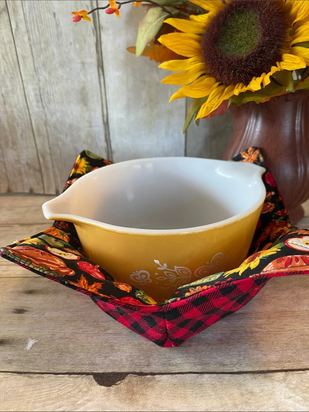 Microwave Bowl Cozy Fabric Bowl Fall/Autumn Sunflowers/Baking